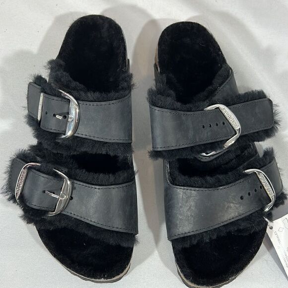 BIRKENSTOCK ARIZONA BIG BUCKLE SHEARLING SANDALS BLACK NWT Various - Picture 4 of 11